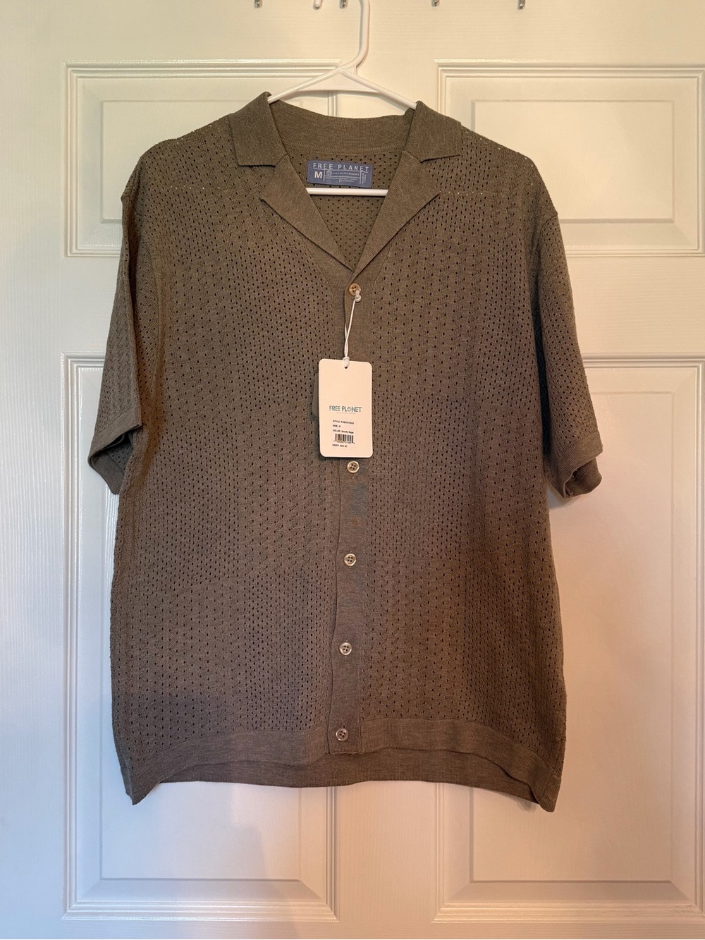 Free Planet Short-Sleeve Knit Shirt Jacket in Olive Green